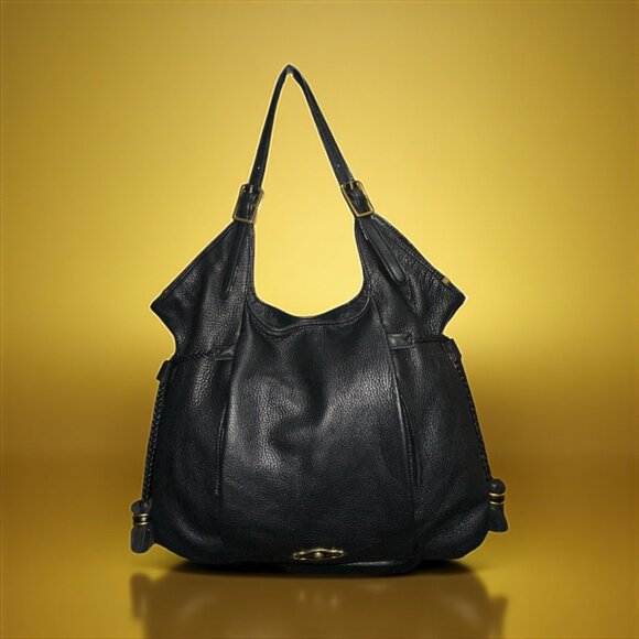 Elliott Lucca Sintra Shoulder Bag Black Pebbled Leather Hobo Zipper Tassels - Picture 1 of 9